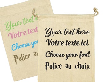 Pochon à personnaliser natural, 25x30 cm, texte à personnaliser, choisissez la police d'écriture et la couleur du texte, sac à personnaliser