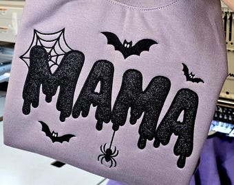 Spooky Halloween Mama Glitter Embroidered Sweater | Unisex Crewneck & Hooded Sweatshirt | Women's Halloween Gift | Trick-Or-Treat