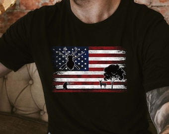 Hunting American Flag Shirt | Unisex T-Shirt | Hunting Shirt with American Flag | Father's Day Hunting Gifts | Deer Hunting Shirt