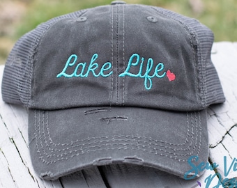 Lake Life Hat | Distressed Baseball Cap OR Ponytail Hat | Lake Hat | Life is Better at the Lake | Boat Hat | Lake Bum | Boat Accessories