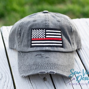 Thin Red Line Flag Distressed Baseball Ponytail or Trucker hat | Fire Wife Hat | Firefighter support, Personalized and Custom Cap for women