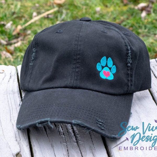 Paw Vintage Baseball Cap - Embroidered Cotton Adjustable Dad Hat, Distressed Style