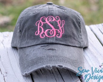 Monogram Hat | Monogrammed Hat | Personalized Hat | Ladies Monogram Hat | Monogrammed Cap | Distressed hat | Custom Embroidered Hat