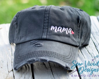 Mama Hat | Distressed Baseball Cap OR Ponytail Hat | Custom Embroidered Hat | Mom Life | Mom Hat | Gift For Mom | Expecting Mom Gift