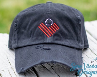 Angled Betsy Ross Flag Hat | Distressed Baseball Cap OR High Ponytail Hat | Patriotic Hat | Stars and Stripes | 13 Star 1776 American Flag