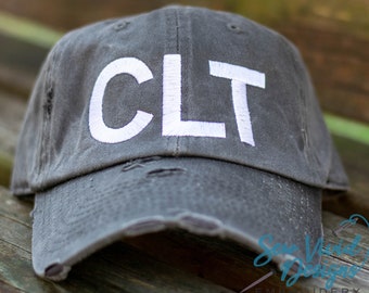 Custom Airport Code Hat | Distressed Baseball Cap OR High Ponytail Hat | Any Airport Code Monogrammed Hat | Custom Embroidered Hat