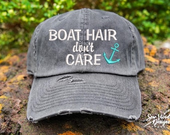 Boat Hair Don't Care Hat | Distressed Baseball, Ponytail and Trucker hats for Women | Boat Hat | Custom Boating Hat | Boat Life | Lake Life