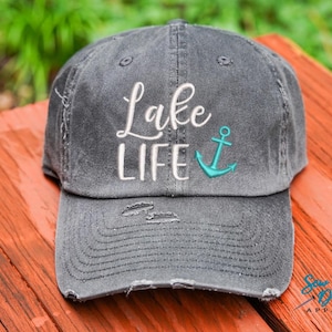 Lake Life Hat with Anchor | Distressed Baseball Cap OR Ponytail Hat | Lake Hat | Life is Better at the Lake | Lake Bum | Boat Accessories