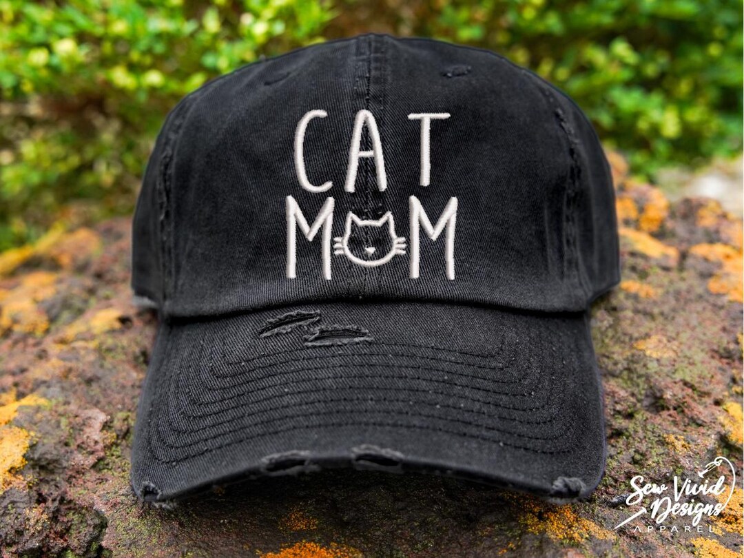 Cat Mom Baseball Hat Distressed Embroidered Patch Adjustable Velcro Cotton Women main image 3