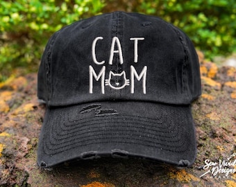 Cat Mom Hat | Distressed Baseball Cap OR Ponytail Hat | Cat Mom Gift | Cat Lover Gift | Crazy Cat Lady | Fur Mom | Cat Mom with Kitty Face
