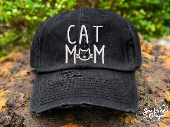 Cat Mom Hat Distressed Baseball Cap OR Ponytail Hat Cat Mom