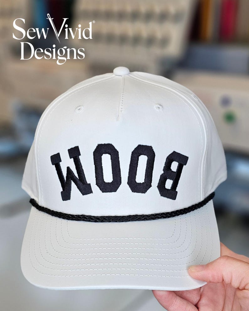 Gorra con texto personalizado al revés / Gorra de camionero bordada / Gorra snapback 258 con cuerda / 5 paneles / Crea tu propia gorra personalizada / Gorras con cuerda personalizadas White