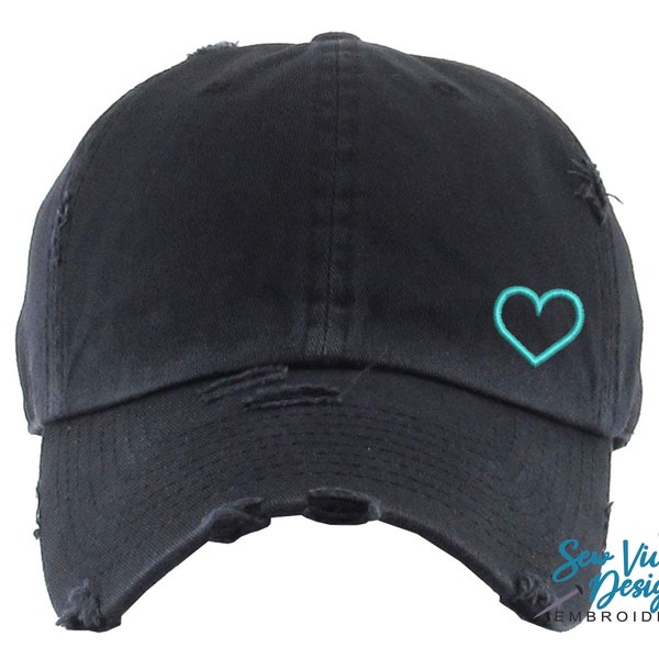 Heart Outline Hat | Distressed Baseball Cap OR Ponytail Hat | Love | Hat with a Heart | Girls Trip hat | Bachelorette Party | Bridesmaids