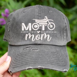 Moto Mom 2 Hat | DISTRESSED Baseball Cap OR Ponytail Hat | Custom Motocross Mom Gift | Dirt bike racing | Supercross