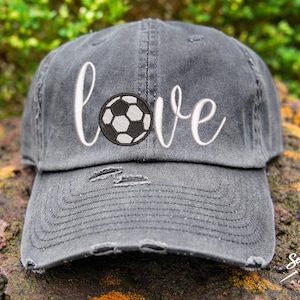 Soccer Love Hat | Distressed Baseball Cap OR Ponytail Hat | Soccer Gift | Game Day Hat | I Love Soccer | Custom Embroidered Hat | Soccer Mom
