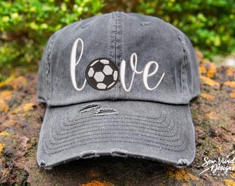 Soccer Love Hat | Distressed Baseball Cap OR Ponytail Hat | Soccer Gift | Game Day Hat | I Love Soccer | Custom Embroidered Hat | Soccer Mom