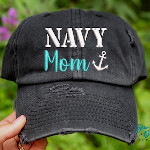 Navy Mom Hat | Distressed Baseball Cap OR Ponytail Hat | US Navy | Navy Mom Gifts | Proud Navy Mom | Military Mom | Navy Wife | US Navy Hat