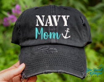 Navy Mom Hat | Distressed Baseball Cap OR Ponytail Hat | US Navy | Navy Mom Gifts | Proud Navy Mom | Military Mom | Navy Wife | US Navy Hat