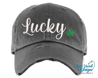 Lucky Hat with Shamrock | Distressed Baseball Cap OR Ponytail Hat | St. Patrick's Day Hat | Shamrock Hat | St. Patty's Day Accessories