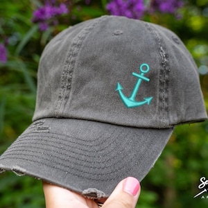 Anchor Hat | Distressed Baseball Cap OR Ponytail Hat | Lake Hat | Boating Hat | Nautical Gift | Lake Life | Summer Hat | Boating Gift
