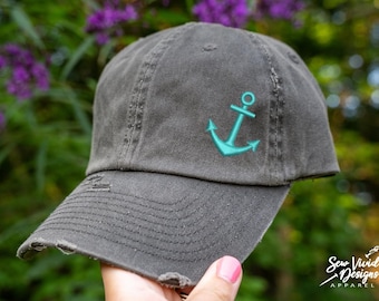 Anchor Hat | Distressed Baseball Cap OR Ponytail Hat | Lake Hat | Boating Hat | Nautical Gift | Lake Life | Summer Hat | Boating Gift