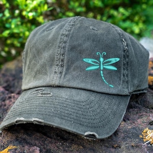 Dragonfly Hat | Distressed Baseball Cap OR Ponytail Hat | Dragonfly Items | Hat with Dragonfly | Dragonfly Gifts | Gift for Dragonfly Lover