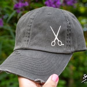 Hairstylist Hat - Shears | Distressed Baseball Cap OR Ponytail Hat | Hairstylist Gift | Shears | Hair Stylist Hairdresser Beautician Barber