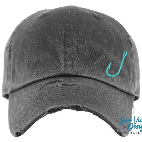 Fish Hook Hat | Distressed Baseball Cap OR Ponytail Hat | Fishing Hat | Fisherman Gift | Custom Bass Fishing Cap | Angler Fishing Gifts