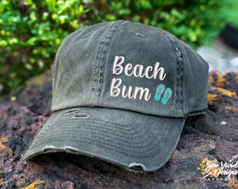 Beach Bum Hat for Women | Distressed Baseball Cap OR Ponytail Cap | Beach Hat for Vacation | Girls Trip | Bachelorette Party | Summer Hat