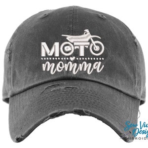 Moto Momma Hat | Distressed Baseball Cap OR Ponytail Hat | Custom Cap for Motocross Mom with a Dirt Bike | Personalized Motocross Dirt Bike