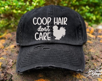 Coop Hair Don't Care Silkie Hat | Distressed Baseball Cap OR Ponytail Hat | Silkie Chicken Hat | Silkie Chicken Birthday Gift