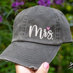 Mrs. Hat (Offset) | Distressed Baseball Cap OR Ponytail Hat | Engagement Gifts | Honeymoon Hat | Wifey Gift | Wedding Gift | Gift for Bride