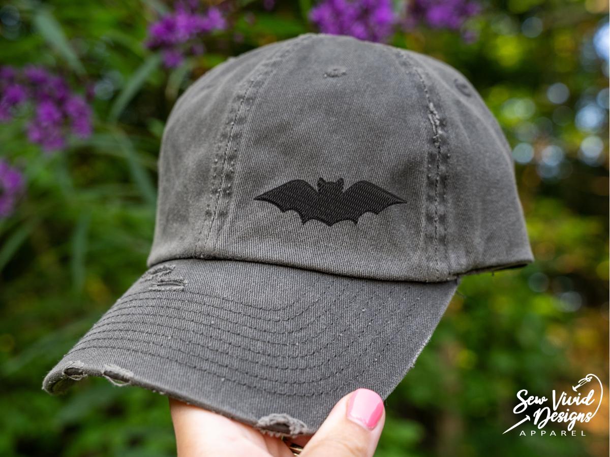 Bat Hat | Distressed Baseball Cap OR Ponytail Hat | Halloween Hat | Halloween Hats for Women
