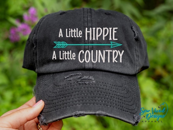 A Little Hippie A Little Country Hat | Distressed Baseball Cap OR Ponytail Hat |  | Hippie Ballcap | Boho Chic | Bohemian Free Spirit