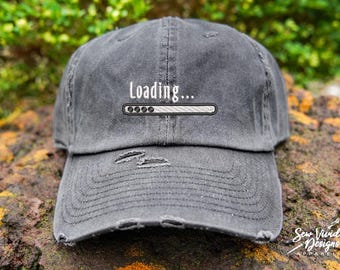 Loading Bar Hat | Distressed Baseball Cap OR Ponytail Hat | Vintage Dad Hat | Hats for Women | Funny Hats for Gifts