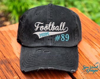 Maman footballeuse avec casquette numéro |  Casquette de baseball ou bonnet queue de cheval USÉ | Casquette de football maman football | Cadeau pour maman sportive | Chapeau pour le jour du match