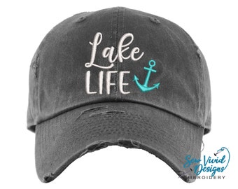 Lake Life Hat with Anchor | Distressed Baseball Cap OR Ponytail Hat | Lake Hat | Life is Better at the Lake | Lake Bum | Boat Accessories