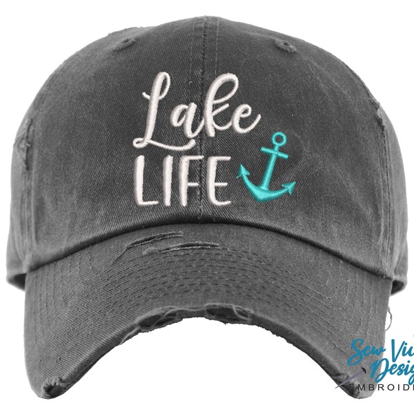 Lake Life Hat with Anchor | Distressed Baseball Cap OR Ponytail Hat | Lake Hat | Life is Better at the Lake | Lake Bum | Boat Accessories