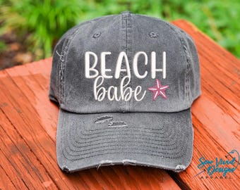 Beach Babe Starfish Hat | Distressed Baseball Cap OR Ponytail Hat | Beach Vacation Hat | Summer Hat | Beach Hat | Girls Trip Hats