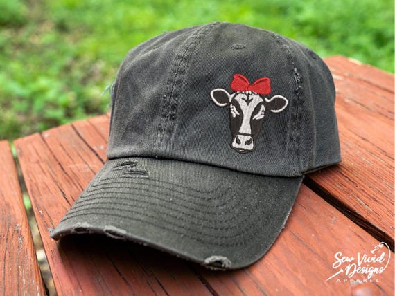 Cow Bandana Hat | Distressed Baseball Cap OR Ponytail Hat  display picture 1