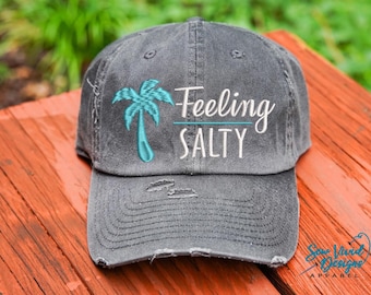 Feeling Salty Hat for women | Women's Beach Baseball Cap OR Ponytail Hat | Beach Hat for Vacation | Custom Beach Cap | Women's Summer Hat