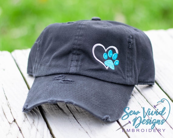 Distressed Baseball Cap OR Ponytail Hat Animal Lover Hat Love Paw Print Hat Gift for Dog Mom