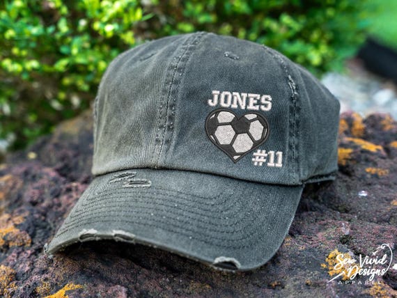 New Custom Designed Brown Distressed Baseball Cap w/ Embroidered Heart Football Football Heart Hat W/ Name & Number | DISTRESSED Baseball  main image 3