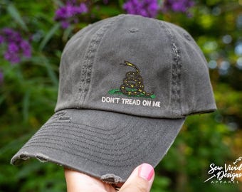 Gadsden Flag Don't Tread on Me Hat | Distressed Baseball Cap OR Ponytail Hat | 2nd Amendment Hat  | Defend the Second Amendment