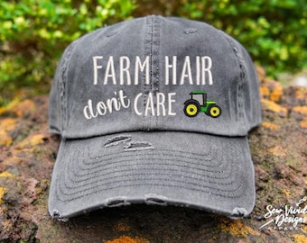 Farm Hair Don't Care Hat | Distressed Baseball Cap OR Ponytail Hat | Farm Girl Hat | Cowgirl | Tractor Hat | Farm Life Hats for Women