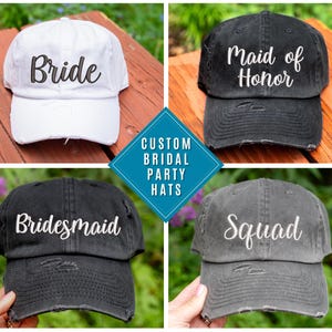 Bride Hat | Bridesmaid, Maid of Honor, Tribe, Babe | Distressed Baseball Cap OR Ponytail Hat |  Bachelorette Party Hats | Bridal Party Hat