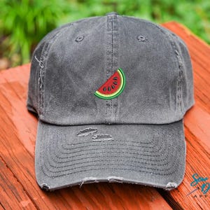 Watermelon Hat | Distressed Baseball Cap OR Ponytail Hat | Embroidered Fruit Hat | Watermelon Slice