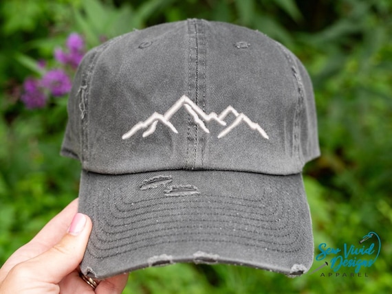 Mountain Hat Distressed Baseball Cap OR Ponytail Hat Hiking Hat Summer Adventure Outdoor Hats Mountains Camping Embroidered Dad Hat Etsy UK
