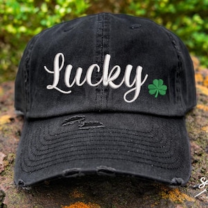 Lucky Hat with Shamrock | Distressed Baseball Cap OR Ponytail Hat | St. Patrick&#39;s Day Hat | Shamrock Hat | St. Patty&#39;s Day Accessories