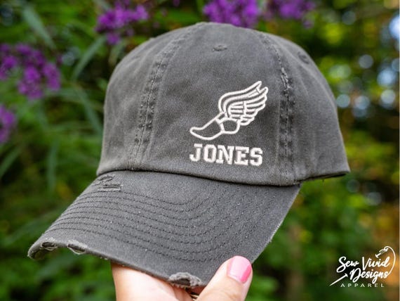 New Custom Designed White Distressed Baseball Cap with Embroidered Sneaker The RJ distressed baseball cap adds effortless edge to every  main image 3